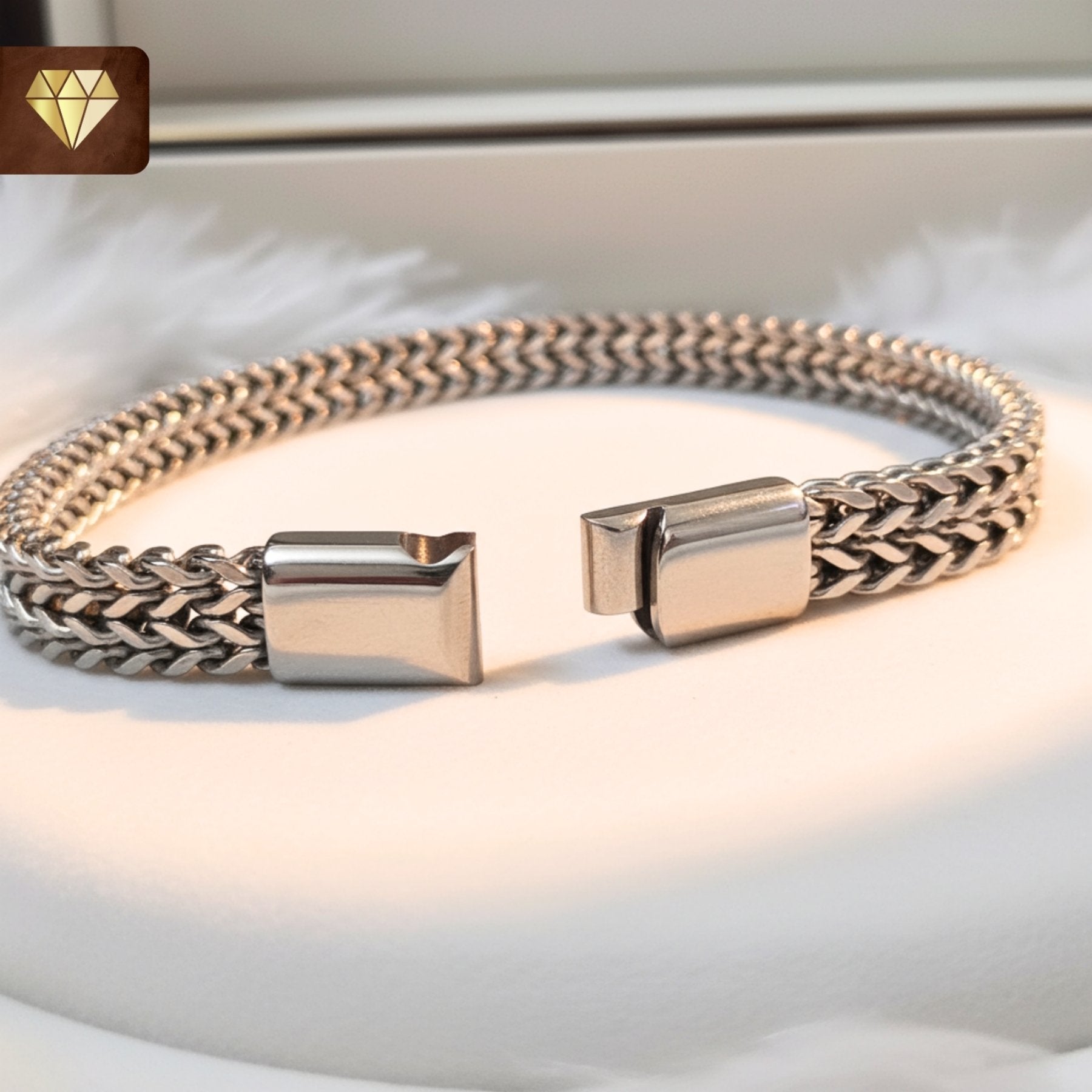 Men’s woven stainless steel chain bracelet – silver-tone interlinked bangle jewelry