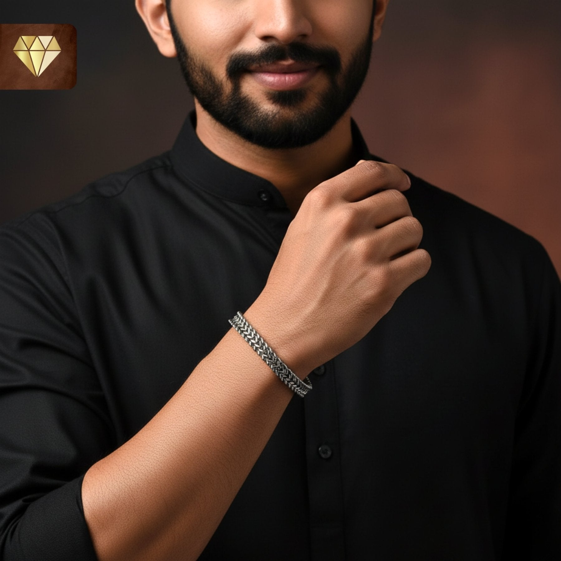 Men’s woven stainless steel chain bracelet – silver-tone interlinked bangle jewelry