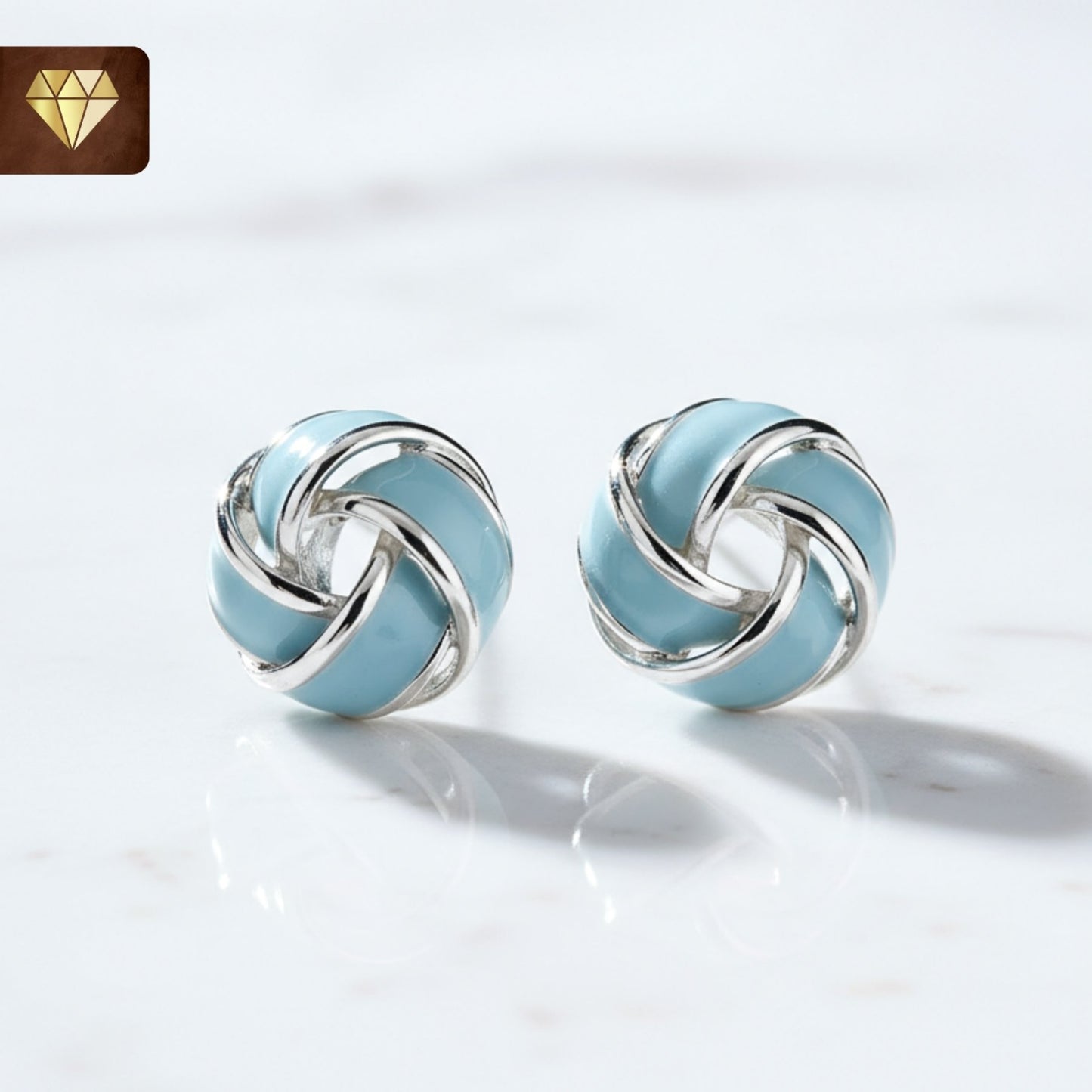 Silver-plated sky blue enamel knot stud earrings – vintage-inspired round jewelry for women