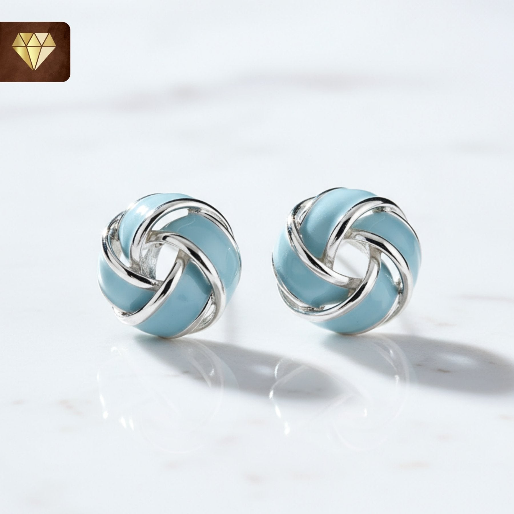 Silver-plated sky blue enamel knot stud earrings – vintage-inspired round jewelry for women