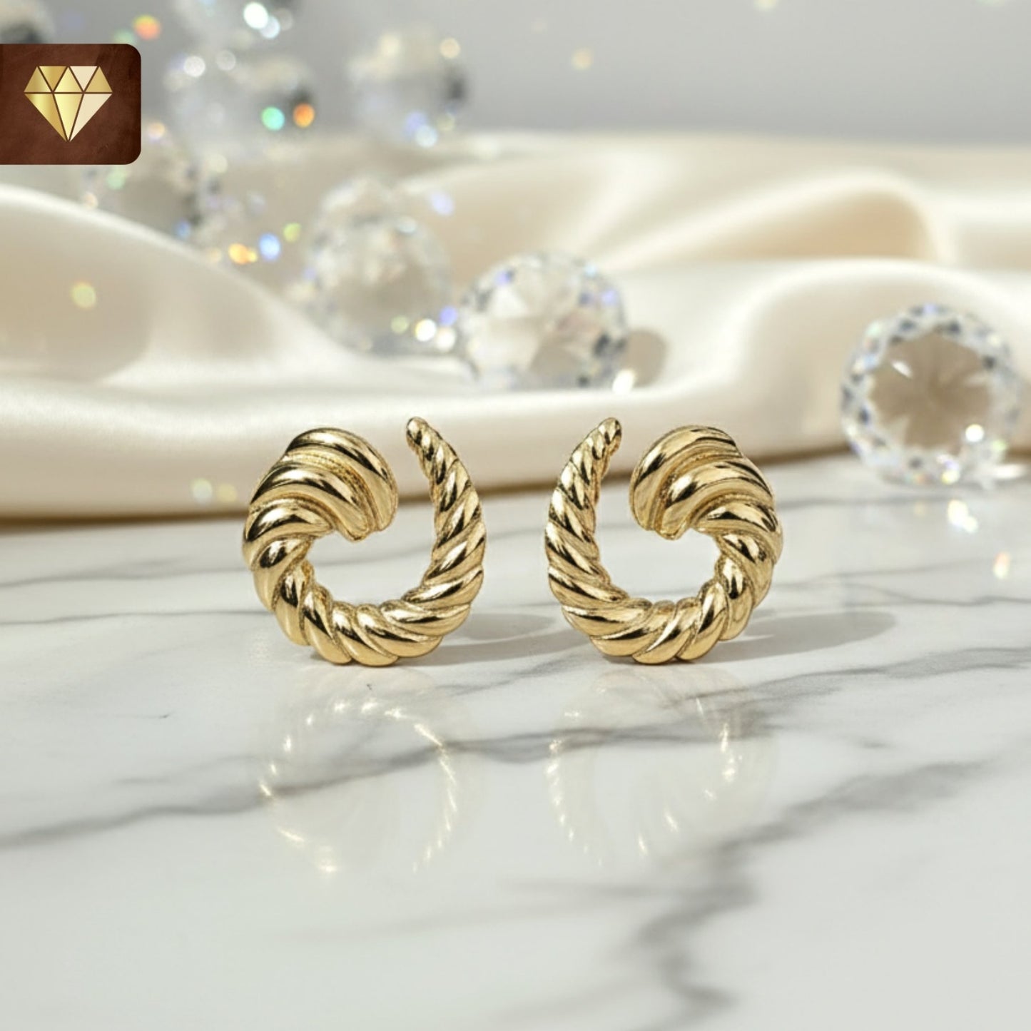 Gold-plated textured rope swirl hoop earrings – chunky statement half hoop jewelry for women