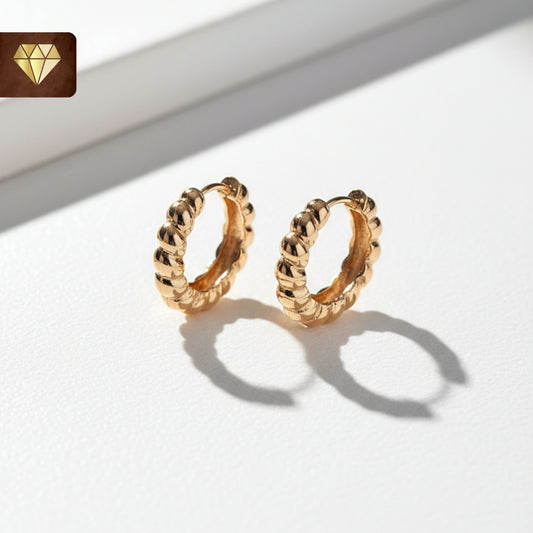 Gold-plated tiny beaded hoop earrings – minimalist small round huggie hoops for daily wear