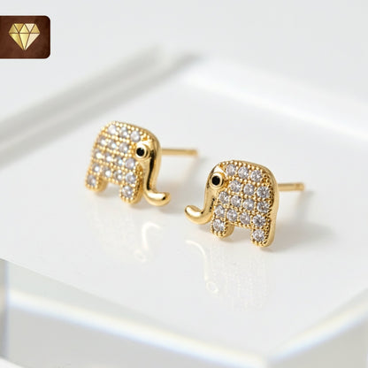 Gold-plated tiny elephant AD stud earrings with sparkling CZ stones – minimalist daily wear jewelry