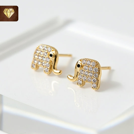 Gold-plated tiny elephant AD stud earrings with sparkling CZ stones – minimalist daily wear jewelry