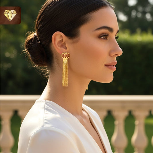 Double Ring Tassel Drop Earrings - Long Statement Dangle